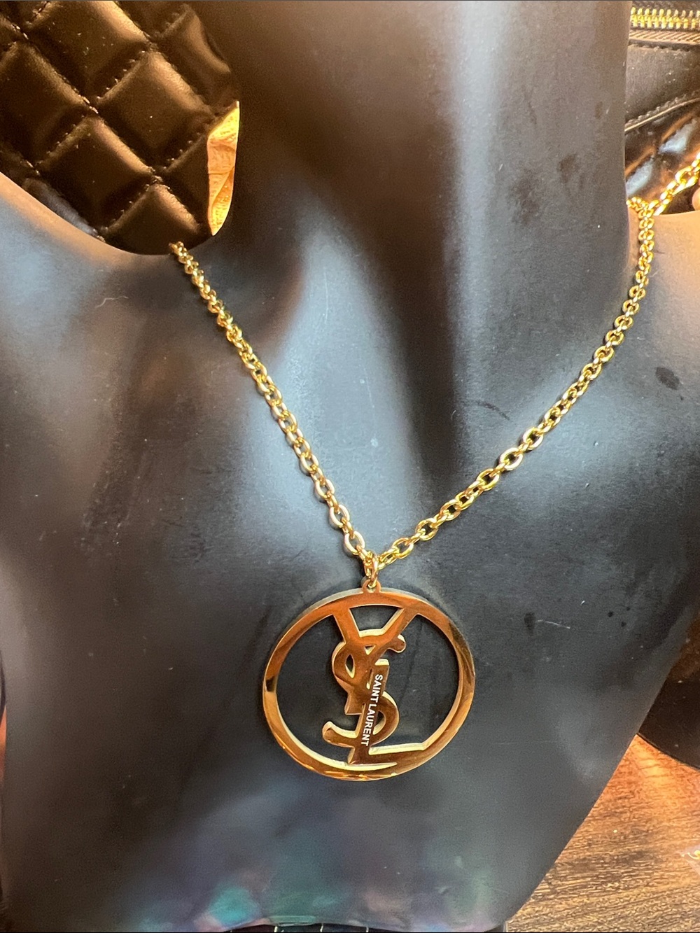 Gold-Tone Stainless Steel Circle Logo Pendant Necklace